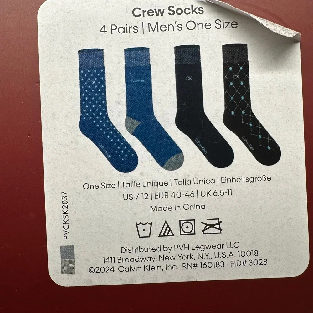 NEW Calvin Klein Mens Crew Socks 4 Pair Pack Peacoat Assorted Blue Black US 7-12